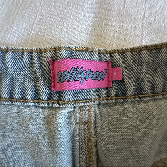 Edikted Jeans Womens S Light Blue Front Lace Up Low Rise Wide Leg Denim Pants - Picture 9 of 11